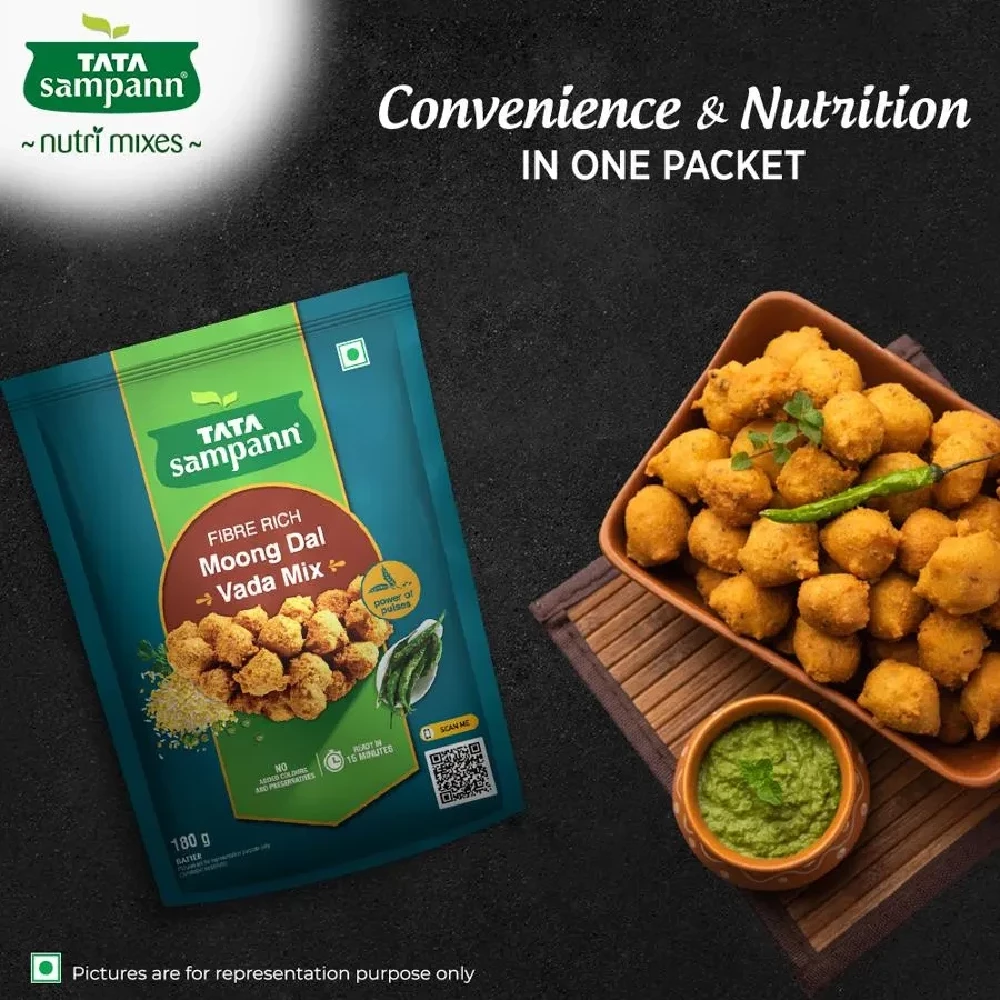 Tata Sampann Fibre Rich Moong Dal Vada Mix - Instant Ready To Cook, 180g-8.webp